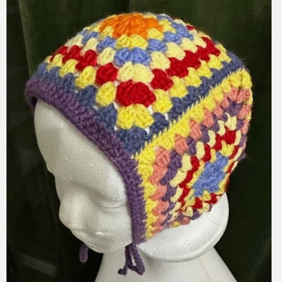 Women's Knitted Multi-Colored Hat Pilot Hat Aviator Hat - Picture 2 of 7